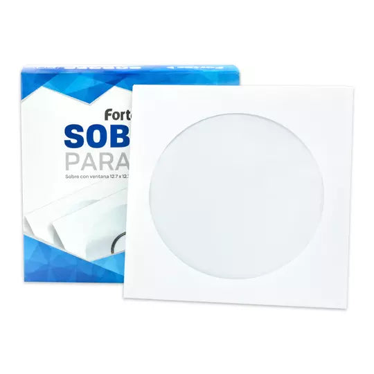Sobre blanco para CD Fortec con ventana caja con 50 piezas