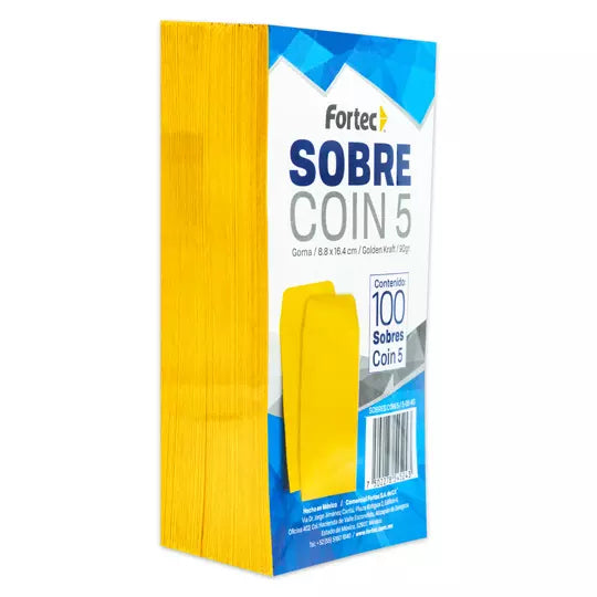 Sobre coin No. 5 Fortec Kraft engomado c aja con 100 piezas