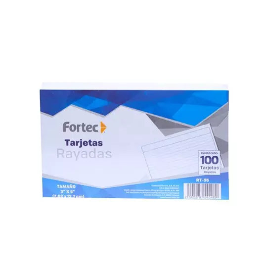 Tarjeta índice Fortec rayada 7.62 x 12.7 cm paquete con 100 pzas