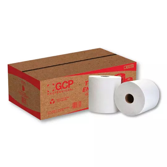 Toalla en rollo blanca GCP Paper con 180 m, caja con 6 bobinas
