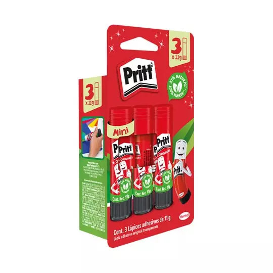 Lápiz adhesivo Pritt en barra de 11 grs blíster con 3 piezas