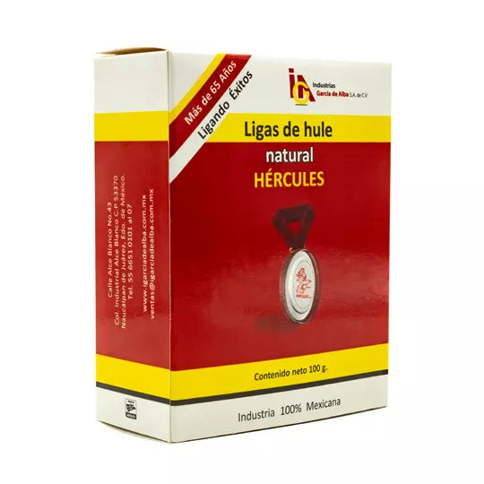 Ligas Hercules de hule natural no. 18 .c aja con 100 gramos