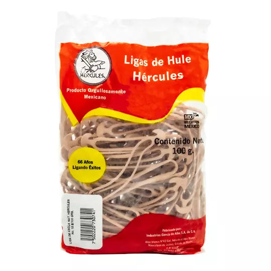 Ligas Hercules de hule natural no. 18. b olsa con 100 gramos, tipo ancla