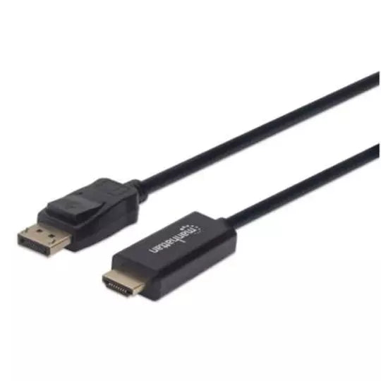 Manhattan Cable DisplayPort - HDMI M-M 4K 1.0m - Cable for Dispositivo de audio/vídeo, Monitor, Proyector, HDTV, Computadora de escritorio, Portátil - Admite hasta3840 x 2160 - Oro Contacto chapado - 30 AWG - Negro