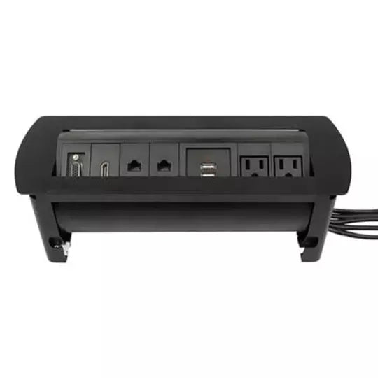 Caja Conexión, Enchufe/USB/HDMI/VGA/Red, p - 2 x Tomas de corriente - 120 V AC / 2.10A, 230 V AC, 5 V DC De Escritorio, Sobremesa, Montaje empotrado - Negro - Aleación de aluminio