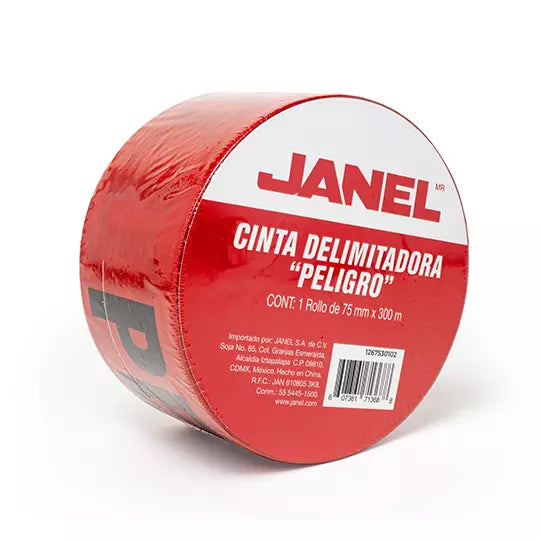 Cinta de señalizacion Janel 75 mm x 300 m, color rojo PELIGRO, 1 pieza