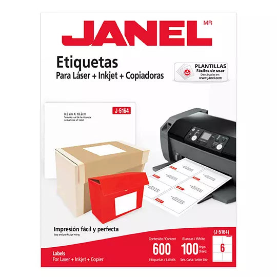 Etiqueta laser mod j-5164 blanca JANEL 8 5x102mm con 600 etiquetas