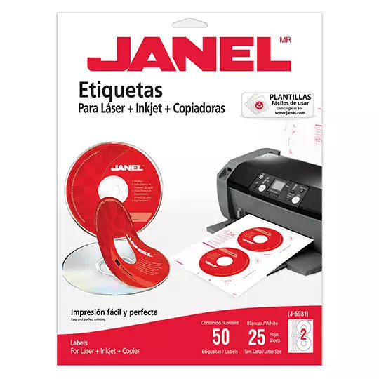 ETIQUETA BLANCA JANEL PARA CD/DVD 117MM 25HJS 50 ETIQ