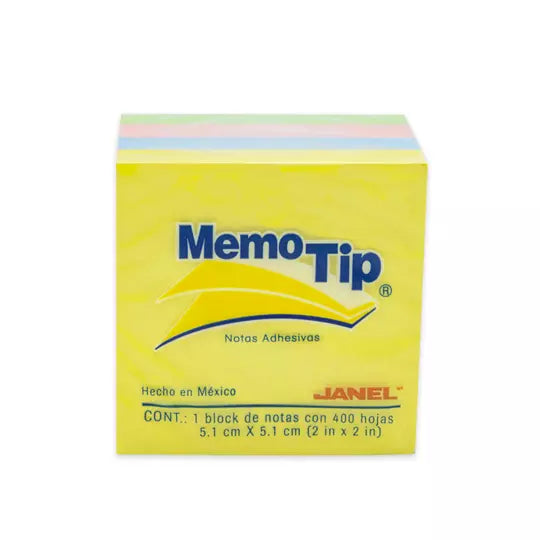 NOTAS ADHESIVAS JANEL MEMO TIP MINI CUBO PASTEL 2X2 C/400