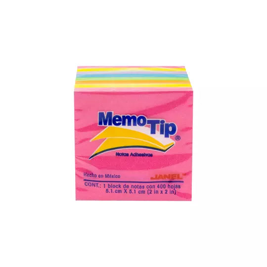 NOTAS ADHESIVAS JANEL MEMO TIP MINI CUBO 2X2 NEON C/400