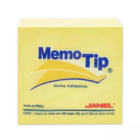 Notas Adhesivas Janel Memo Tip Cubo 3x3" Block de 400 Hojas Color Amarillo