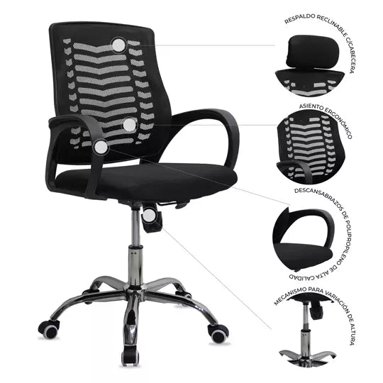 Silla ejecutiva MUNDO IN mod. 108 respal do en malla y asiento en tela