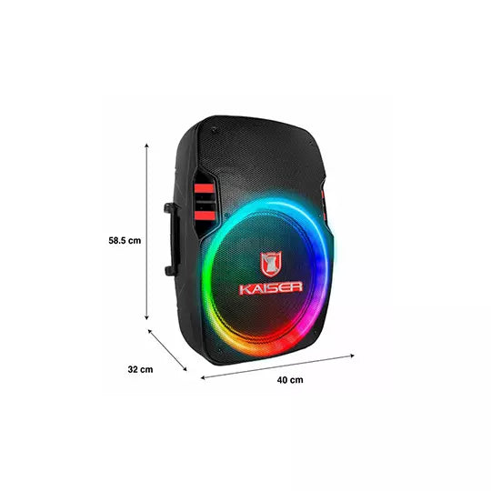 Bafle recargable KAISER 15" 25,000 w con micrófono alámbrico y tripie