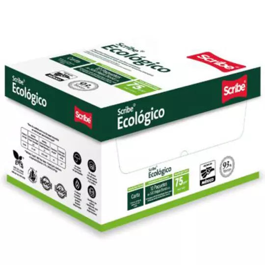 Caja de papel bond Ecologico Scribe tama ño carta 93% de blancura 75gr.