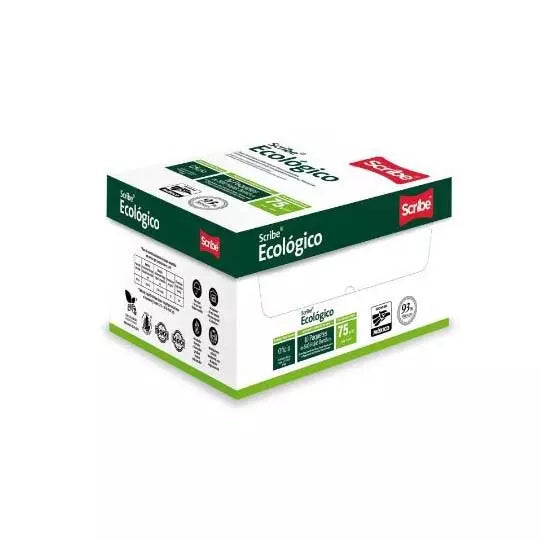 Caja de papel bond Ecologico Scribe tama ño oficio 93% de blancura 75gr.