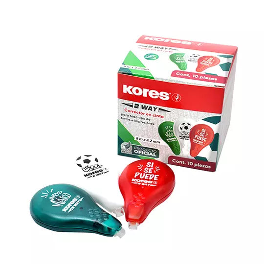 Corrector en cinta Kores 2 Way 4.2 mm x 8 m colores surtidos caja con 10 piezas