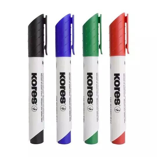 Marcador para pizarrón Kores, rojo, azul , verde y negro, con 4 piezas