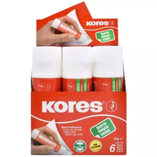 Lápiz adhesivo en barra Kores, color bla nco de 40 grs 6 pz