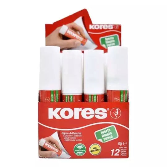 Lápiz adhesivo en barra Kores, color bla nco de 8 grs 12 pz.