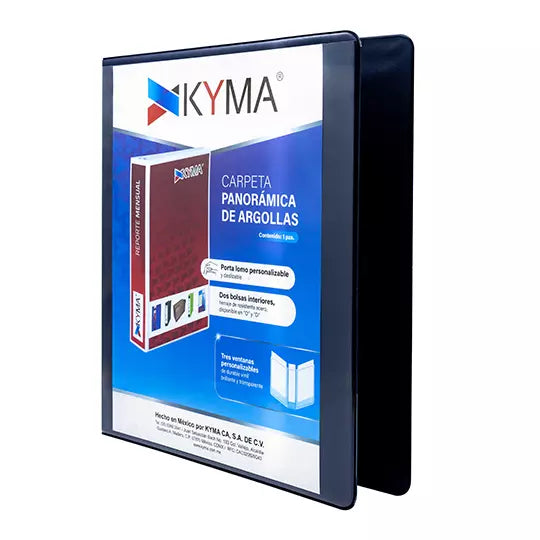Carpeta panoramica KYMA carta azul marin o herraje en "O" de 1 pulgada