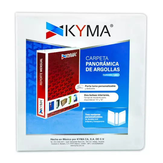 Carpeta Panorámica Kyma de Vinil Tamaño Carta 1 1/2" Aro en "O" Blanca