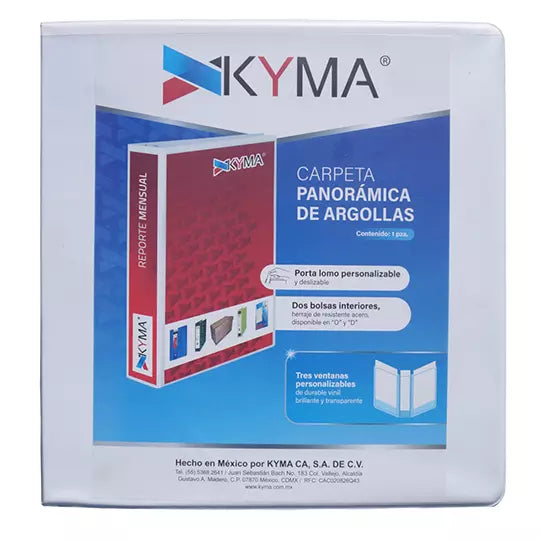 Carpeta panoramica KYMA carta blanca cub ierta mate herraje en "O" de 2 pulgadas