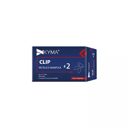 Clip metálico kyma mariposa no.2 c/50 pz s 32x41mm