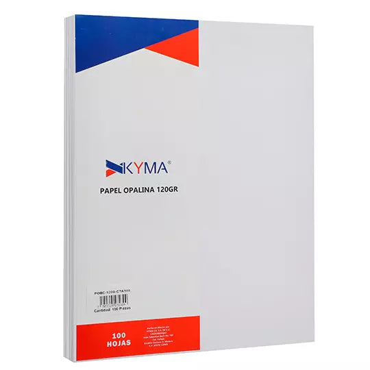 Paquete de papel opalina blanco 120gr Ky ma, tamaño carta, paquete 100 hs