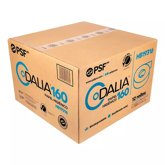 Papel Higiénico blanco Dalia, caja c/12 bobinas jr 160 m c/u