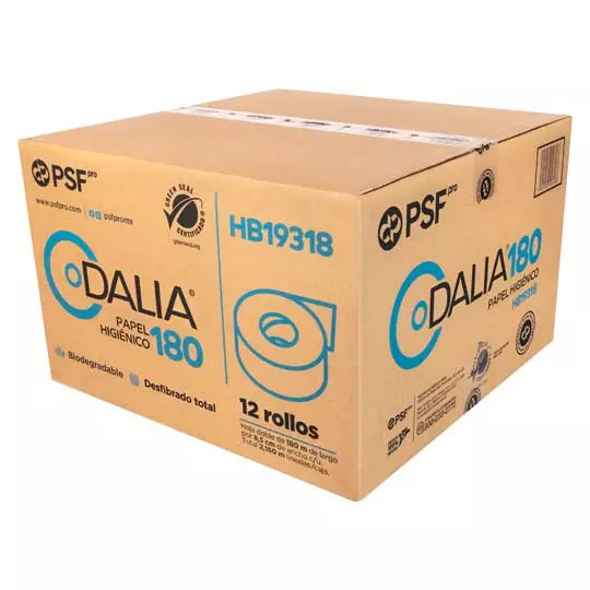 Papel Higiénico blanco Dalia, caja c/12 bobinas 180 m c/u jr