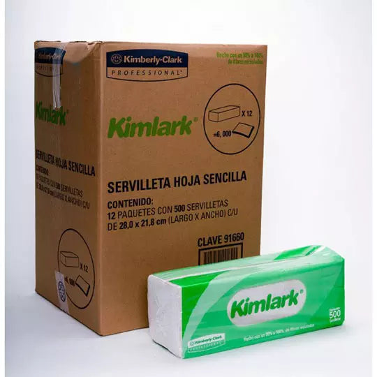 Servilletas blancas Kimlark caja con 12 paq. 500 hjs.