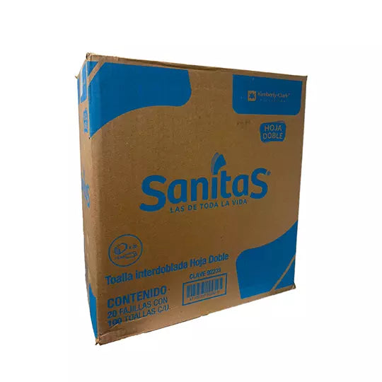 Toalla interdoblada Sanitas con 100 hjs, caja c/ 20 paq.