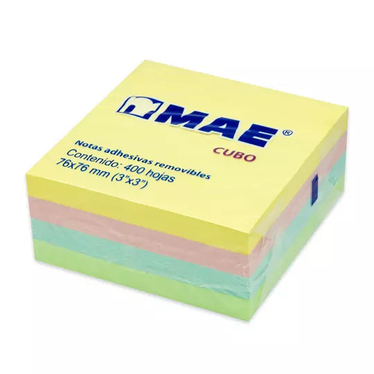 Notas Adhesivas MAE colores pastel 3x3 b lock con 400 hojas de colores.