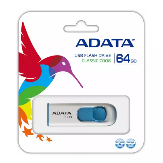 Memoria USB Adata C008 64GB 2.0 Color Blanco-Azul