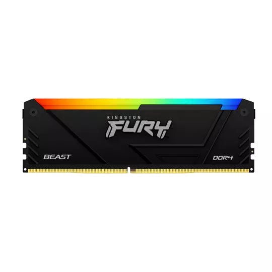 Kingston Fury Beast Black RGB DDR4, Memoria Gamer Para PC, Capacidad: 16GB, Frecuencia: 3200MT/s, Latencia: CL16, Factor de Forma: DIMM 288-Pin, Color: Negro / RGB, Numero de Parte: KF432C16BB2A/16