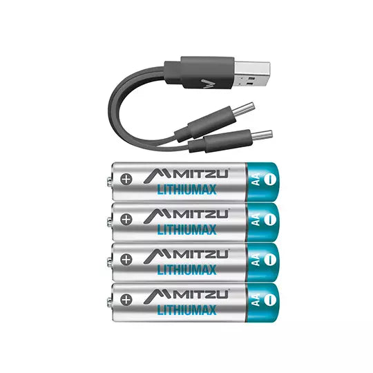 Pila recargable de litio MITZU Lithiumax AA 1.5 Vcc de 390mAh,paquete con 4pilas