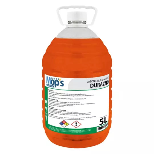 Jabon para manos antibacterial Super mop s aroma durazno 5 Lt.