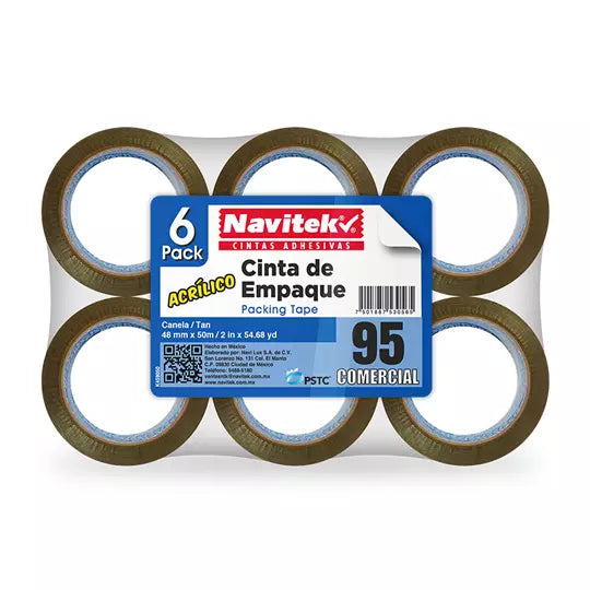 Cinta de empaque uso 95 Navitek canela 4 8 mm x 50 m empaque con 6 pzas