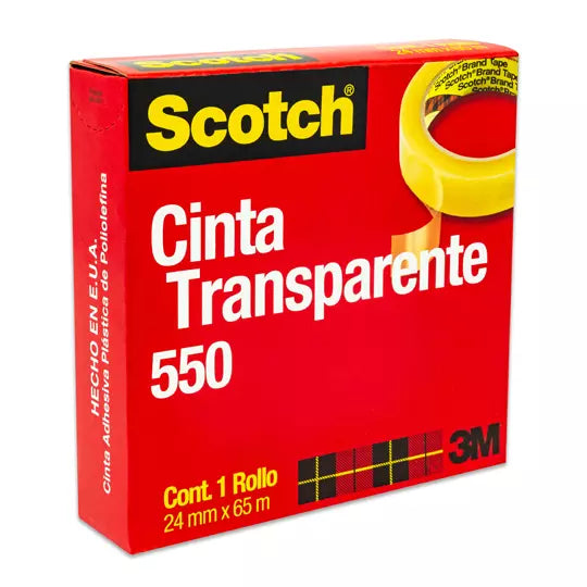 Cinta transparente 3M Scotch 550 Medidas : 24 mm x 65 cm 1 pieza