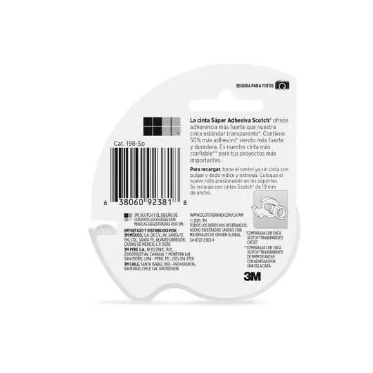 Cinta transparente 3M Scotch Super adhes iva 19mm x 16.5 m 1 pieza + despachador