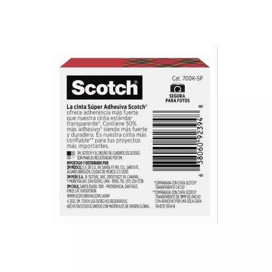 Cinta transparente 3M Scotch Super adhes iva 19mm x 25.4 m 1 pieza