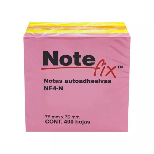 Notas adhesivas Note fix NF4-N 7.6 cm x 7.6 cm paquete con 4 blocks color neón