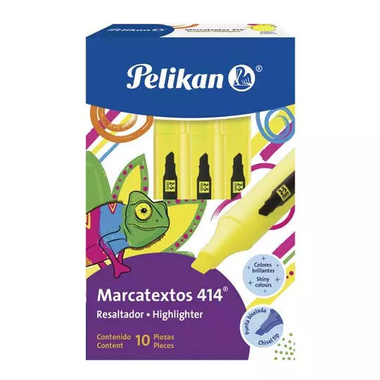 Marcador Resaltador Pelikan 414 Color Amarillo C/10 Pzas
