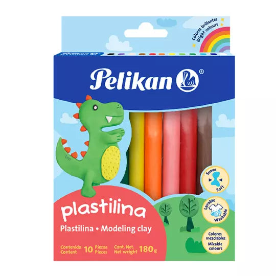 Plastilina Pelikan colores básicos caja con 10 barras de colores surtidos