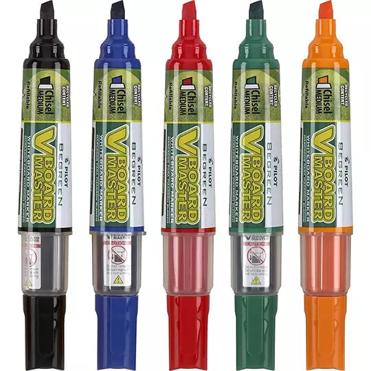 Marcador para pizarrón VBoard Pilot reca rgable punta cincel surtido c/5 pzs