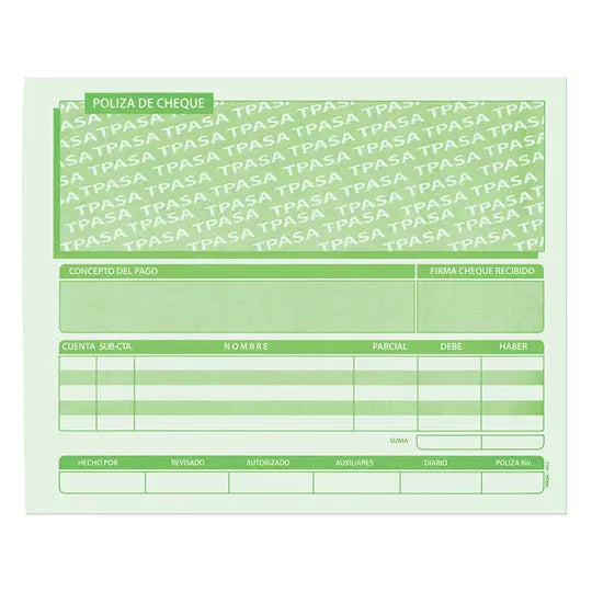 Póliza de cheque Pinos Altos 1/2 oficio blíster con 3 blocks