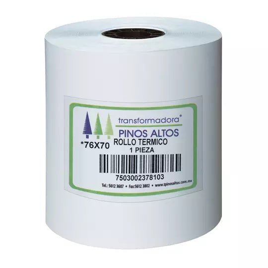 Rollo de papel térmico Pinos Altos 76 x 70 mm caja con 50 rollos a granel
