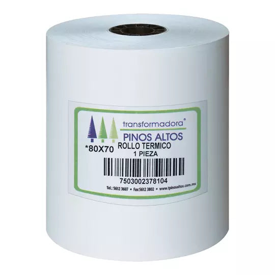 Rollo de papel térmico Pinos Altos 80 x 70 mm caja con 50 rollos a granel