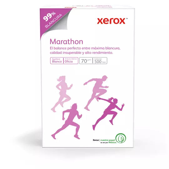 Caja de papel bond Marathon Xerox tamaño oficio 99% de blancura 70gr.
