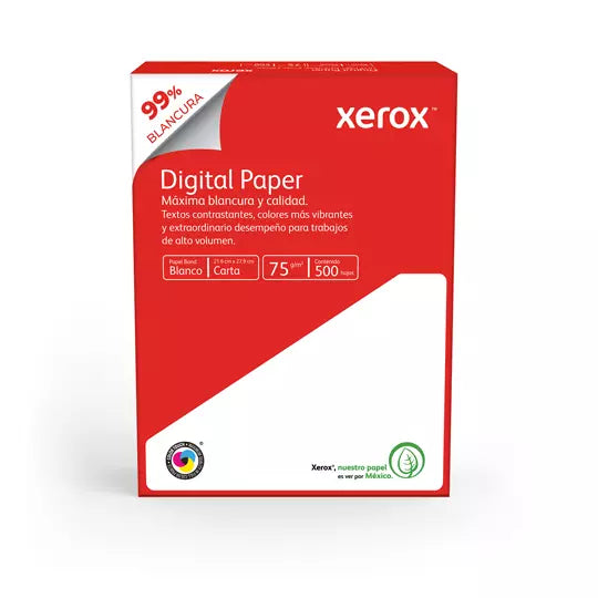 Caja de papel bond Rojo Xerox tamaño car ta 99% de blancura 75gr.